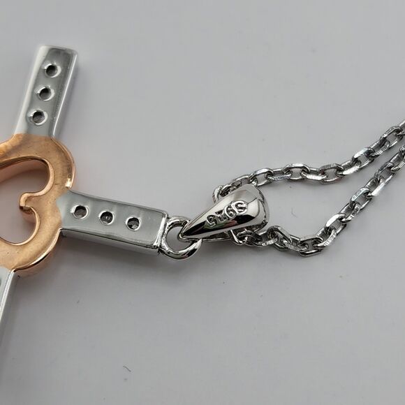 Rose Gold Plated Sterling Silver Heart Cross CZ Pendant Necklace 18" - Picture 2 of 4